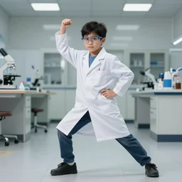 boy super scientist action pose.