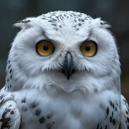 an extremely detailed masterpiece surreal closeup of a snow owls face, in the style of brian froud, brian despain, brian bolland, digital art, unreal engine, volumetric lighting, dark moody lighting, post apocalyptic, 4 k