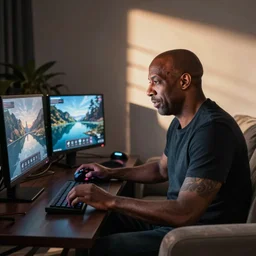 Vin Diesel playing video games on a couch