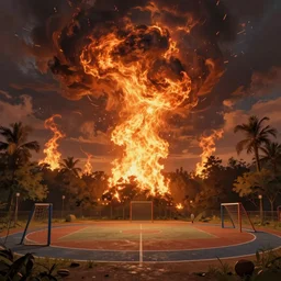 burning sky over an empty playground, artwork by Ivan Aivazovsky, highly detailed, digital art, 8k resolution, trending on art station