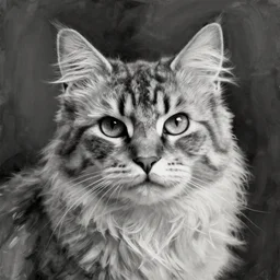 painted portrait of a cat, in monochrome