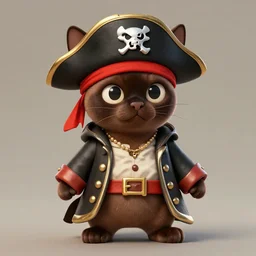 chocolate burmese cat in pirate robes, artstation, fantasy