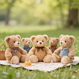 high quality presentation photo of teddy bears having a picnic, photography 4k, f1.8 anamorphic, bokeh, 4k, Canon, Nikon