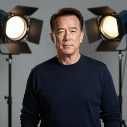 a studio photoshoot of a chinese bruce willis, studio lighting, bokeh