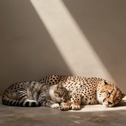 cats and cheetahs laying about sleeping, photo by national geographic