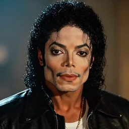 a cinematic film still of Michael Jackson as a rapper, portrait, 40mm lens, shallow depth of field, close up, split lighting, cinematic