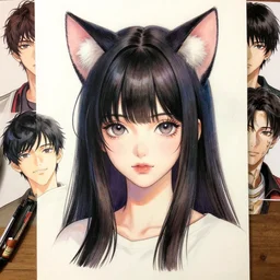 An anime portrait of beautiful girl with cat ears by Stanley Artgerm Lau ,WLOP Rossdraws ,James Jean, Andrei Riabovitchev, Marc Simonetti and Sakimicha