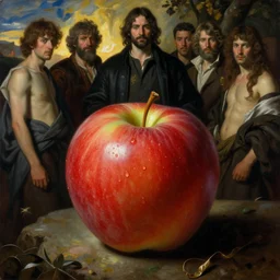 an apple in the style of wayne barlowe, gustav moreau, goward, bussiere, roberto ferri, santiago caruso, luis ricardo falero, austin osman spare