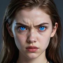 detailed photo portrait of a furious girl with robot eyes, nice hair on her head and bright blue eyes, 8k,by tristan eaton, Stanley Artgermm,Tom Bagshaw,Greg Rutkowski,Carne Griffiths,trending on DeviantArt, face enhance,hyper detailed ,full of colour, dramatic lightning