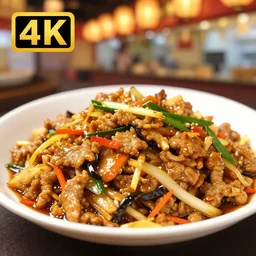 a pot full of pork yakisoba inside a chinese restaurant, 4K photo, zoom, award winning, background blur