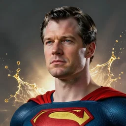 Portrait of Nigel Farage as superman, heroic, amazing splashscreen artwork, splash art, head slightly tilted, natural light, elegant, intricate, fantasy, atmospheric lighting, cinematic, matte painting, detailed face, by Greg rutkowski