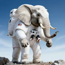 giant elephant in white spacesuit as astronaut
