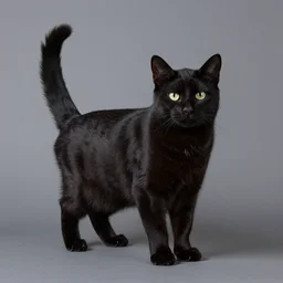 full body studio photograph of a black cat