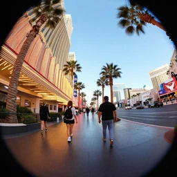 Walking down las vegas strip, Nightlife, Photography, Fisheye Lens, 8K, Bright