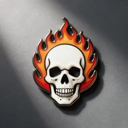 a retro minimalistic menacing clean skull with fire flame enamel pin, hd, concept art, behance
