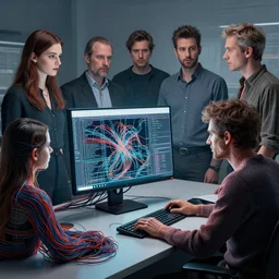 photo of a programmer composed of wires at the monitor, realistic shaded lighting poster by ilya kuvshinov, magali villeneuve, artgerm, jeremy lipkin and michael garmash and rob rey