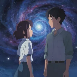 The end of time, a cosmic journey to the beginning of life, photorealistic digital art by Makoto Shinkai and Jean-Pierre ugarte, unreal engine