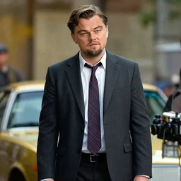 leonardo dicaprio as the wolf of wall street, cinamtic, long shot, hyper detailed, 8 5 mm photograph, 8 k resolution, film still, sharp lens, wide lens
