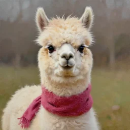 digital oil painting of a fluffy alpaca wearing a scarf, trending on ArtStation