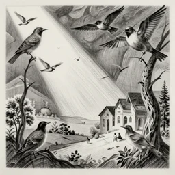 birds, dynasty robert sonia delaunay escher joost swarte satoshi tajiri pencil drawing line art
