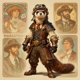 furry anthropomorphic ferret steampunk aviator. Renowned character illustration by greg rutkowski, thomas kindkade, alphonse mucha, loish, norman rockwell. Trending on furaffinity.