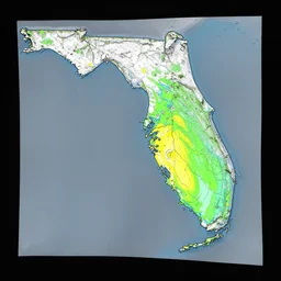 curved translucent bedsheets projecting detailed florida weathermap, pixel perfect photograph, high contrast, volumetric lighting, thin glowing lights, bedroom, visor, users, pair of keycards on table