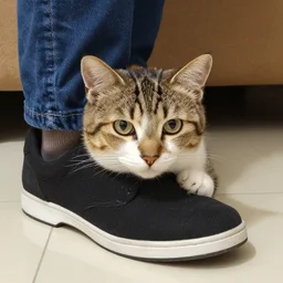 photograph of a cat inside a shoe