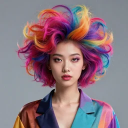 portrait of a post modern ai fashion model with an exuberant hair style, colorful, octane render, vray, detailed, halftoned, editorial illustration, matte print, grainy light, ( ( dither ) ), risograph, high contrast, screen print, grainy texture