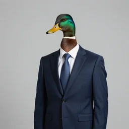 a mallard duck in a business suit. corporate portrait. dslr photo.