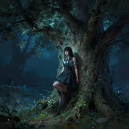 a girl from final fantasy live action, cosplaying as a tree, evocative, mystical night, very very very very detailed, award winning, masterpiece digital painting by greg rutkowski, alex grey, artstation, 4 k wallpaper
