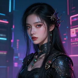 a portrait of girl, cyberpunk, fantasy, neon lights, sharp focus, intricate, elegant, digital painting, artstation, matte, highly detailed, concept art, illustration, ambient lighting, art by ruan jia and artgerm and range murata and wlop and ross tran and william, adolphe bouguereau and beeple