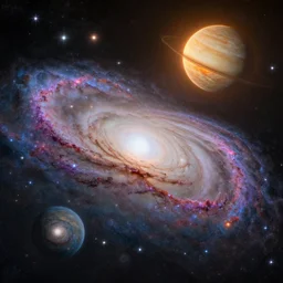 a photorealistic portrait, stunningly beautiful hyper detailed galaxies, professionally retouched, soft lighting, hyper realistic, big sun, lots of colorful stars, beautifully detailed planets, wide angle, sharp focus, 8 k high definition, 6 4 megapixels, insanely detailed, stunningly beautiful