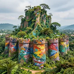 flag colored wall fortress greeble illusion landscape jungle wonderworld paradize a spectacular view cinematic graffity style