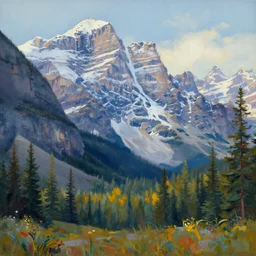 banff, alberta painted by ted harrison, 1 9 8 0 s