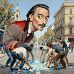 melting people on the streets of barcelona, concept art, hyperrealistic, oil painting by dali, surrealism, 8 k