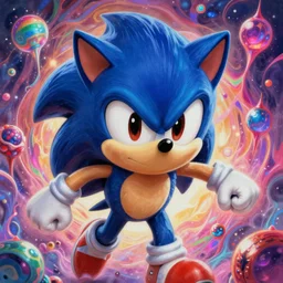 detailed painting of ( sonic the hedgehog ) sonic tripping out on acid, psychedelic dmt style painting, digital art, pixiv, 4 k, focus on faces, digital painting, artstation