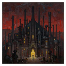 Industrial complex. by Ayami Kojima, Amano, Karol Bak, Greg Hildebrandt, and Mark Brooks, Neo-Gothic, gothic, rich deep colors. Beksinski painting, part by Adrian Ghenie and Gerhard Richter. art by Takato Yamamoto. masterpiece