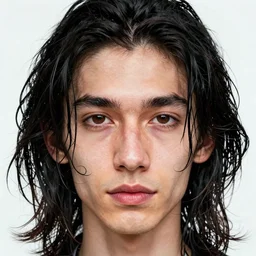face portrait a thin man with sallow skin, a large hooked nose. he had shoulder - length greasy black hair which framed his face in curtains, curling lips and dark penetrating eyes, highly detailed, sharp focus, trending on art station, colourful drawing