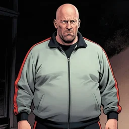 overweight jason statham in a track suit, judgmental, graphic novel