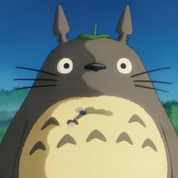 totoro in film still with a full still life film still commercial extreme closeup photo of real - life intricate origami rainbow porcelain plant, perfect eyes, tilt shift real - life translucent glass origami flower background, cinestill, 8 k