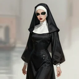 female dark character design inspired by venice carnival and nun outfit, concept art, smooth