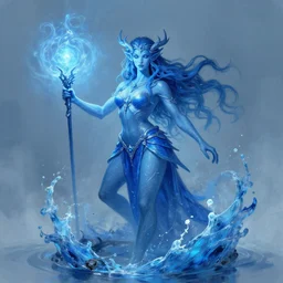 water elemental, summon, high fantasy, blue monochromatic, digital painting, by rossdraws