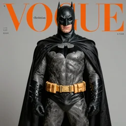 batman fashion in the 7 0's. studio photo. vogue magazine cover with text. highly detailed