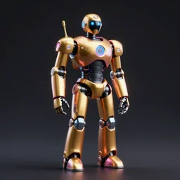 gold blue pink black robot glowing full body , 3D render, dark background, smooth background, studio lighting, vivid colors, unreal engine