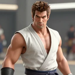 a videogame still of Drake in Tekken 7, 40mm lens, shallow depth of field, split lighting