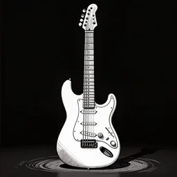 doodle vector art of a white electric guitar against a fully black background, simple. A k_euler_ancestral