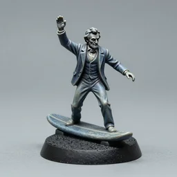 8 0 mm resin detailed miniature of abraham lincoln surfing, symbol, textured base ; miniature product photos, 4 k, view from front