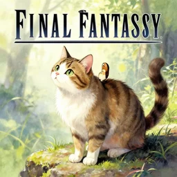 a cat in the style of final fantasy cover art