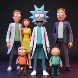 hyperrealistic rendering, rick and morty by donato giancola and greg rutkowski and wayne barlow and zdzisław beksinski, product photography, action figure, sofubi, studio lighting, colored gels