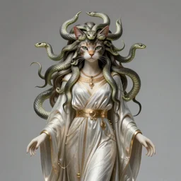 abyss goddess cat with snakes for hair in the style of wearing flowing priestess robes in the style of francisco garces and dibujante nocturno and ida outhwaite, fantasy, unreal engine, cinematic, smooth, sharp focus, trending on artstation, ultra realistic, extremely detailed, 8 k